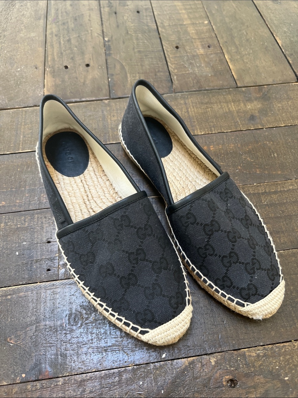 Gucci Black GG Canvas Espadrille Flats